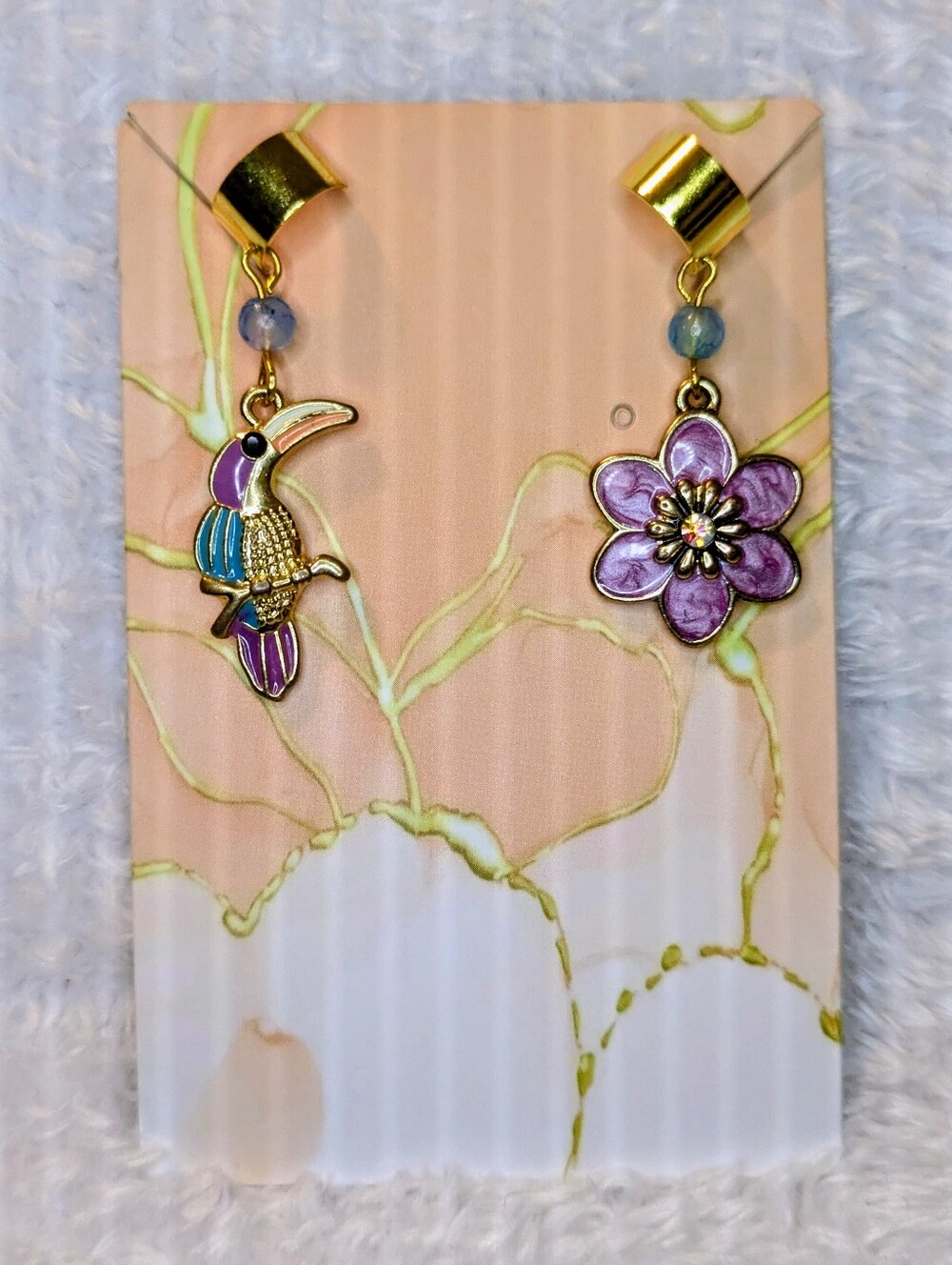 Handmade Flower & Parrot Ear Cuffs